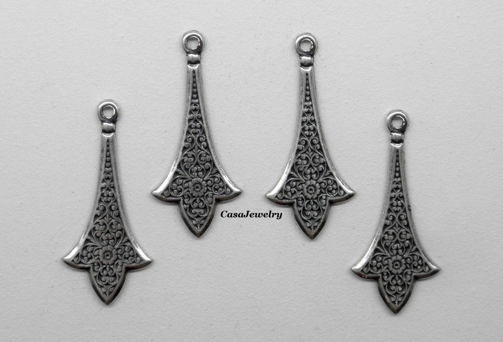 #0403 ANTIQUED .925 STERLING SILVER PLATED EARRING DROP W/TOP HANG RING – 4 Pcs