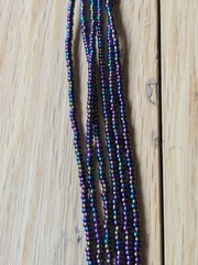Natural Nepal Glass Seed Bead Multi Strand Necklace. Iridescent Peacock Blue 22″