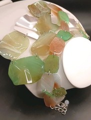 Pastel Beaded Necklace Large Flat Geometric Multicolor Plastic 37″ Long Unique