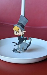 Vintage Handmade Wood Cartoon Mr. Magoo Looney Inspired Black Top Hat Man 3″ PIN