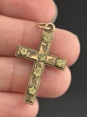 ATQ 1915 Rose Gold Filled Cross Pendant Yellow Gold Flower Accents 1.25″ ANNA