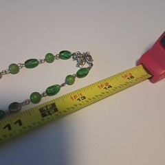 Vtg Green Glass Plastic Beads Metal Disks 28″ Inches Chip Large Bead Millefiori