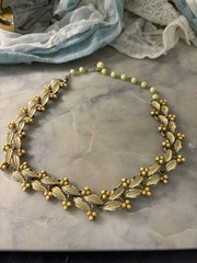 Vintage Coro Enamel Leaves Berries Choker Necklace Gold Tone Mid Century 1950s