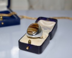 Vintage Handmade Sterling Silver Banded Agate Signed Bold Signet Ring Size 9.5