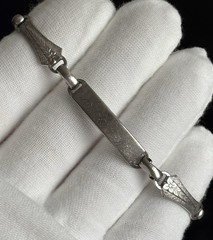 LA MODE Sterling Silver ID Bracelet 7” Floral Vintage Etched SHAROIN 13.58 Grams
