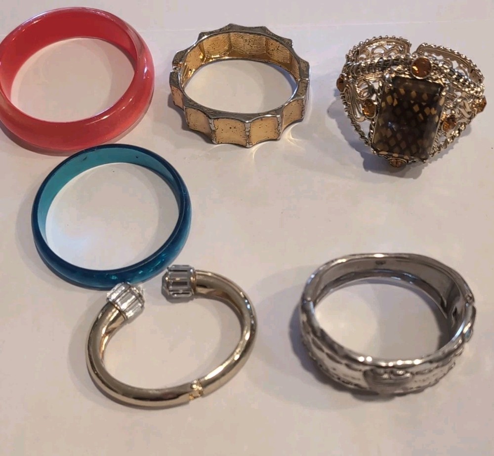 Vintage Bracelet Cuffs, Mix, Acrylic,Metal, 6 Pieces, Retro