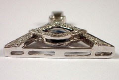 ESTATE Vtg Signed 2.9g SOLID 18k White Gold Glass Evil Eye CZ Necklace Pendant