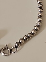 Vtg 7″ LEX 925 Silver Navajo Pearl Bracelet Silver Bell Charm 7.17g