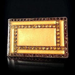 French Art Deco Brooch Enamel Champagne Rhinestone Trombone Clasp Vintage