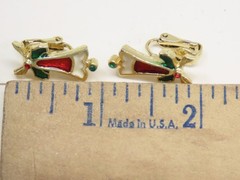 Christmas Bell Cluster Brooch Earring Set Enamel Beatrix Gold Tone VTG D2832