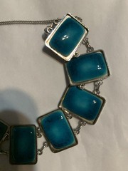 Vintage Teal Blue Stones Silver Tone Chain Bracelet With Safety Chain 7 Inches
