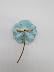 Vintage large enamelled turquoise flower brooch, 3.75 inches