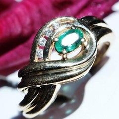 14k yellow gold sz 6.25 swirl ring 0.33ct natural, treated emerald diamond 3.9g