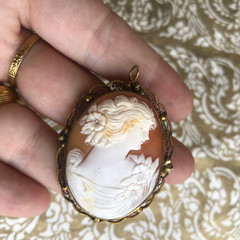 Beautiful Shell Cameo Brooch / Pendant , Vintage or Antique, Filagree Bezel