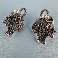 Vintage Flower Basket Brooch Pin Lot Silver Tone Green Resin Some Signed