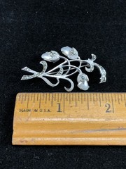 Vintage Antique 935 Sterling Baby Tooth Pearl Marcasite Brooch Pin