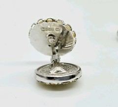 Sarah Coventry Earrings Silver Tone Clip On Reversible Crystal Accent .75 in