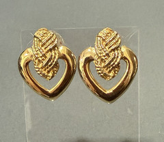 Vintage Gold Tone Heart Earrings Textured Knot Top Open Heart Love Retro Studs