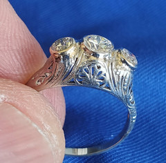 Original EARTH MINED Diamond ART Deco Engagement RING Vintage PLATINUM Trilogy