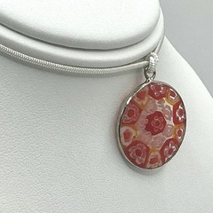 Murano Millefiori Venetian Glass Pendant Orange & Red 21mm Silver Setting