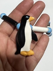 Stunning Flying Colors Hand Painted Ceramic Penguin Pendant necklace vintage
