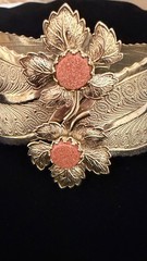 Vintage Goldstone Clamper Bracelet Gold Tone Hinged Cuff Gold Stone Maple Leaf