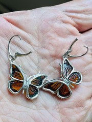 Amber Butterfly Genuine Baltic Earrings Vintage Butterscotch Sterling Silver