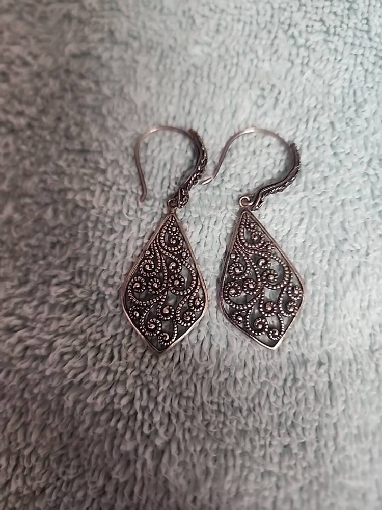 VTG Antiqued Silver Tone Pierced Earrings Dangle