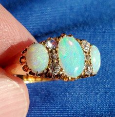 Original EARTH MINED OPAL DIAMOND ART Deco Engagement Ring Antique 18K GOLD BAND