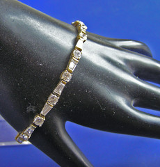 Vintage JJT Gold Tone Sterling Silver Round & Baguette CZ Tennis Bracelet (Ta)