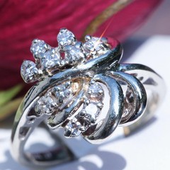 14k white gold swirl ring 0.25ct natural diamond size 4 vintage 3gr Radiant