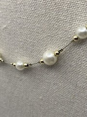 Faux Pearl Choker Necklace Gold Tone Bead Wire 15 Inch