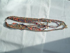VINTAGE 7 STRAND MULTI COLOR GLASS BEAD CHARM NECLACE