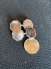 Iridescent MOP Mother of Pearl Octagonal Silver Tone Antique Edwardian CuffLinks
