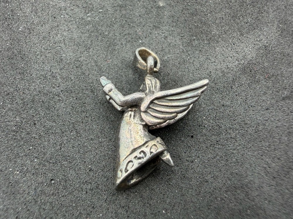 4.12g Vintage Sterling Silver 925 Angel Wing Guardian Pendant Engraved Robe M