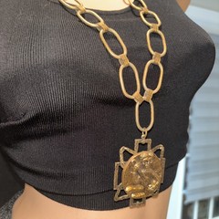 Vintage Signed ART Mode Art Brutalist Necklace Medallion Ma Belle Book Chain