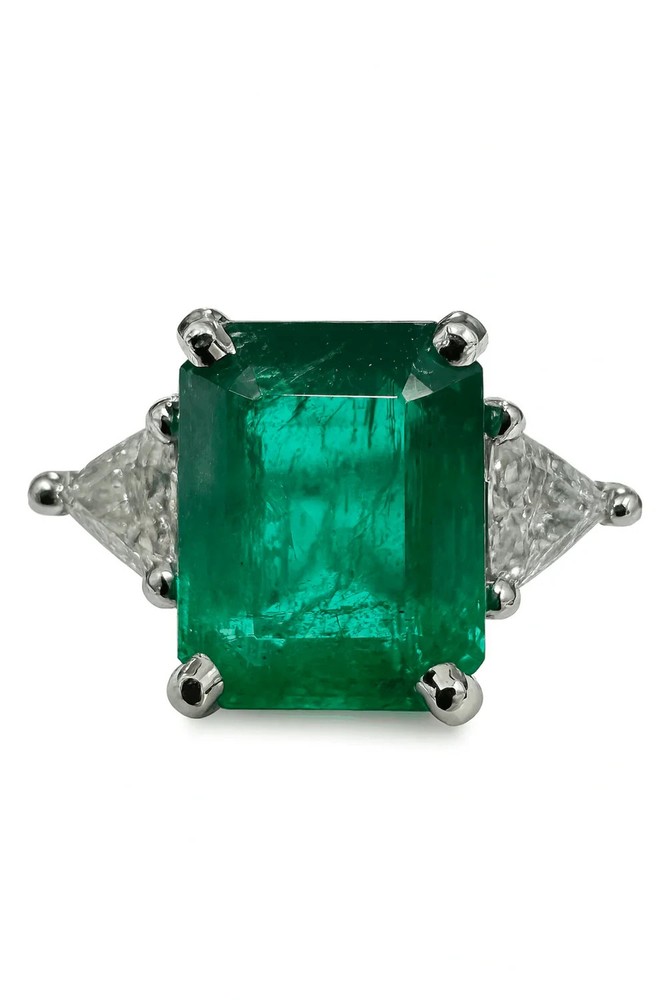 Art Deco Antique 4.30Ct Natural Emerald Vintage Wedding Ring 925 Sterling Silver