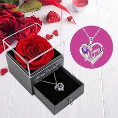 Birthday Gift for Mom Red Preserved Rose with Mom Necklace Purple Stone b35