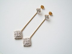 Earrings Studs Jewelry Stones Clear Long Square Gold Tone 4.7 g/Length 6.2 cm