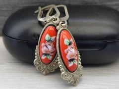 Vintage Enamel Russian Rostov Finift Earrings USSR Soviet Porcelain Hand Painted