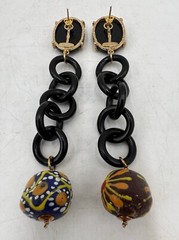 (Only Set) VTG 5″Lx0.8″W Amlé Lucite Hand-painted Dangle Push-on Earrings Italy