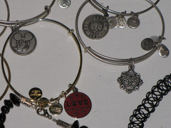 Alex And Ani 24K Electro Plated Lot Of 119 Silver Tone Rinstones Beaded Bangle