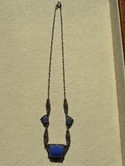 1920s Art deco sterling marcasite imitation blue necklace 15 in
