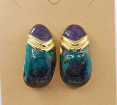 Vintage Enamel Swirl Huggie Stud Earrings Retro Purple Green Statement Jewelry