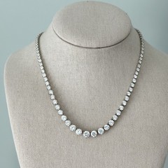 Ross Simons 925 Sterling Silver Clear CZ Sparkly Graduated Tennis Necklace 17″