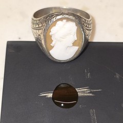 Vintage 925 Sterling Silver Shell Cameo Ring Hand‑Carved Portrait Sz 10.75