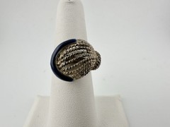 Antique European 800 Silver Adjustable Ring Blue Enamel Sz7 Signed RARE Read