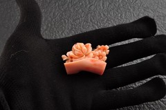 Pink coral OBIDOME brooch “Cherry blossom and rose” Certificate, (47mm 120.0ct)
