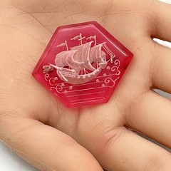 Vintage Intaglio Brooch Pink Lucite Sailing Ship Reverse Carved RARE