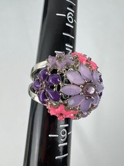 Avon NWT Silver Tone Purple Lilac Flowers Statement Necklace & Size 8 Ring Set